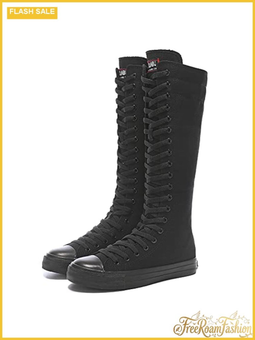 Women's Lace Up Knee High Canvas Zip Boots Combat Mid-Calf
